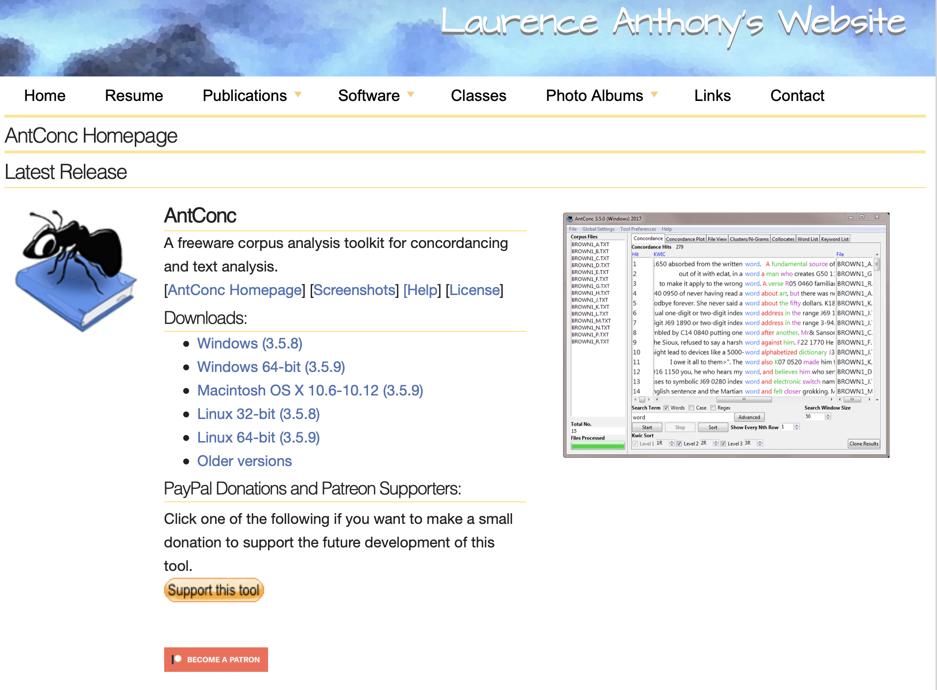 Screen shot of how to download and install AntConc.