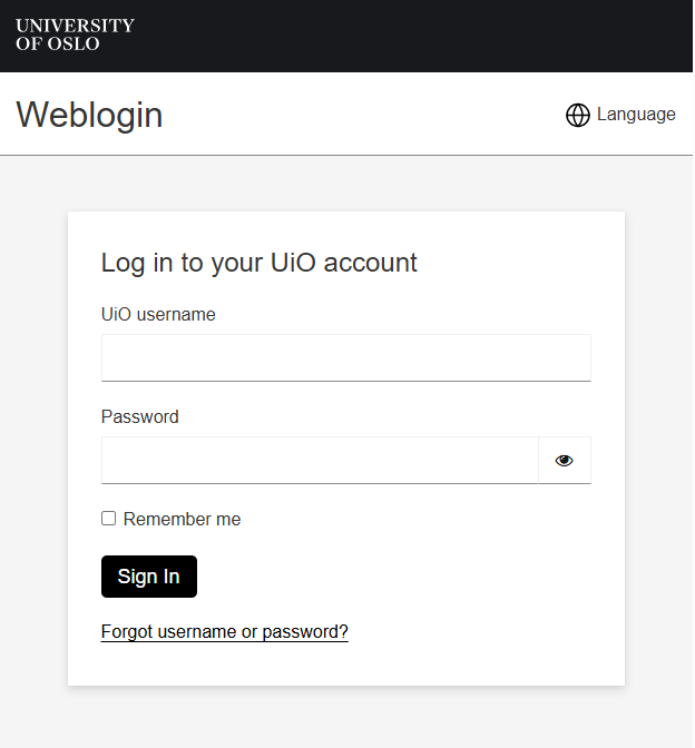 Screenshot on how to log in