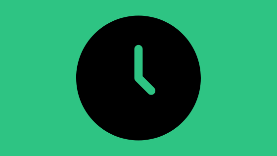 Illustration of a black clock on a green background.