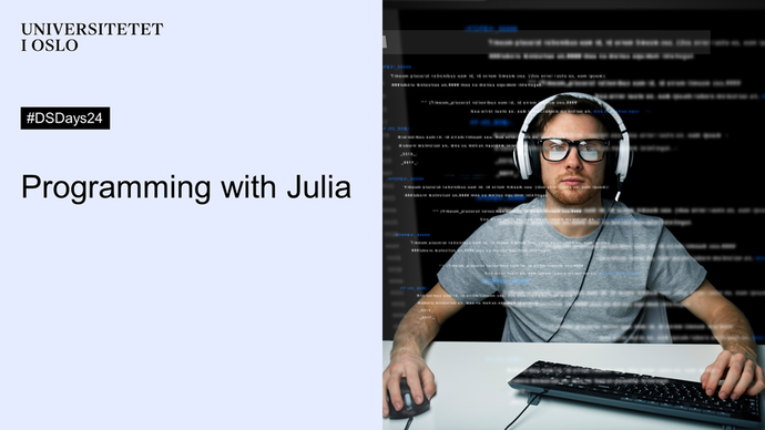 A poster displaying the name of the workshop beside a picture of a young man using a computer.