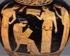 Red-figured water-jar. Woman reading, and three attendants. © The Trustees of the British Museum