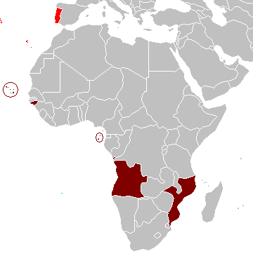Kart over Afrikanske land med portugisisk som offisielt språk.