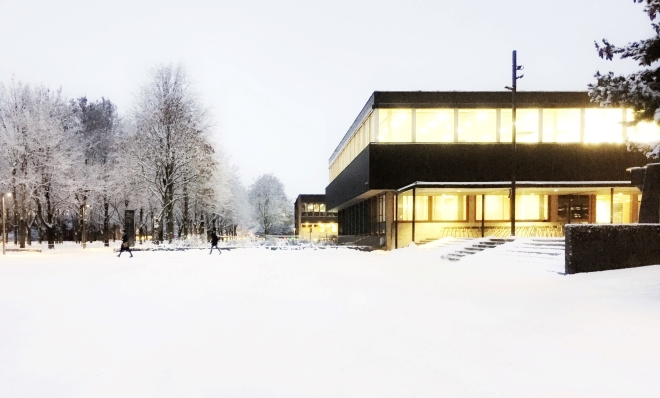campus, Blindern, vinter, snø, bibliotek
