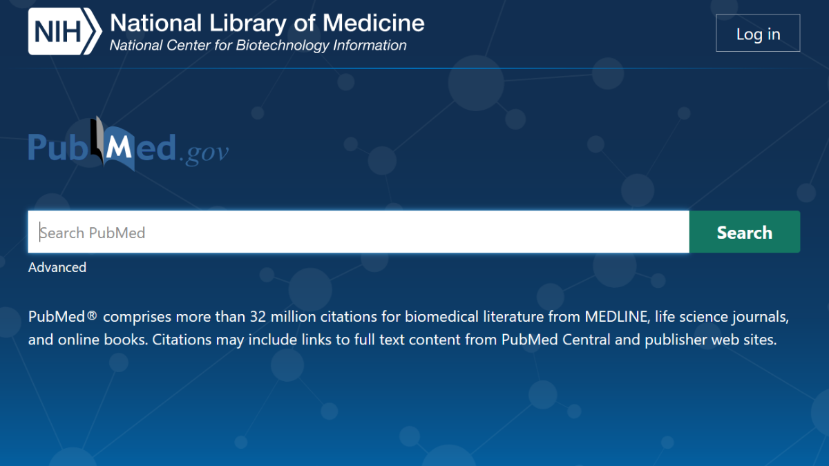 Skjermdump av PubMed.