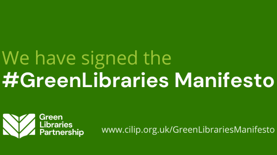 Green Libraries Manifesto badge.