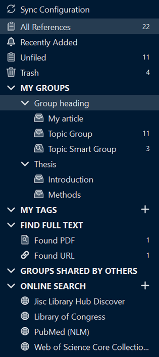 Bilde av gruppepanelet i EndNote