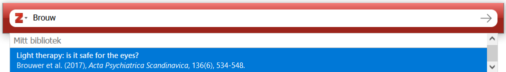 Search box to add a citation from Zotero in the document
